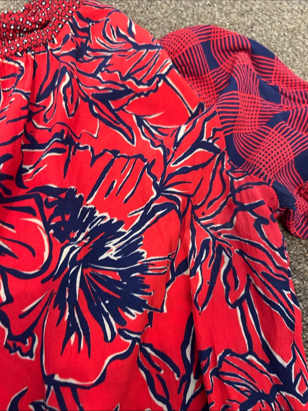 Floral High-Neck Blouse in Red and Navy - Picture 3 of 4